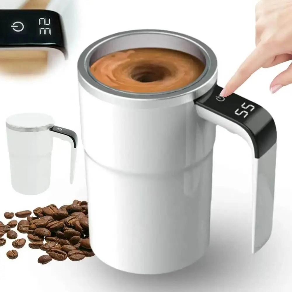 Mug -Self-Stirring Magnetic Coffee Cup with Temp Display，Rechargeable Stirring Mug，Safe & Food-Grade, Easy to Clean, Touch Lcd Display, Type-C Rechargeable