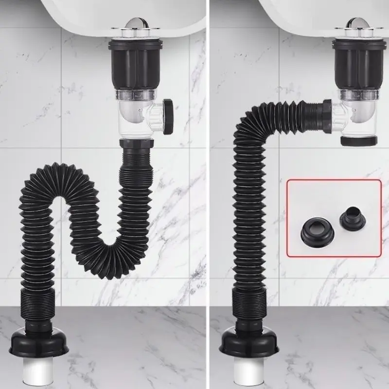 Easy-Install Flexible Sink Drain Pipe, Odor-Free Design for Kitchen & Bathroom, Durable Stainless Steel & Abs, Space-Saving, Easy to Install