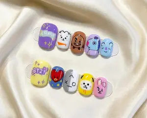 Kpop Press On Nails Set – Cute Character Nail Art, Handmade Kpop Fake Nails