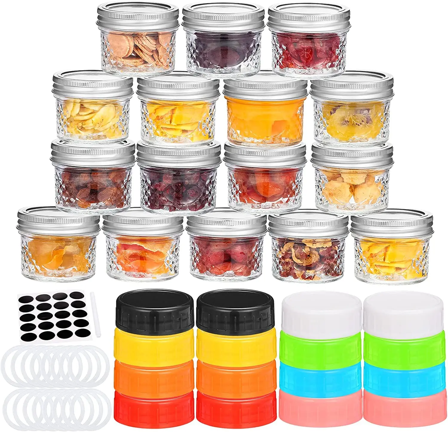 Garvee 16-Pack 4oz Glass Jars with Regular Lids - Perfect for Honey, Jam, Wedding Favors, Shower Candles, Baby Food, and Small Spice Storage