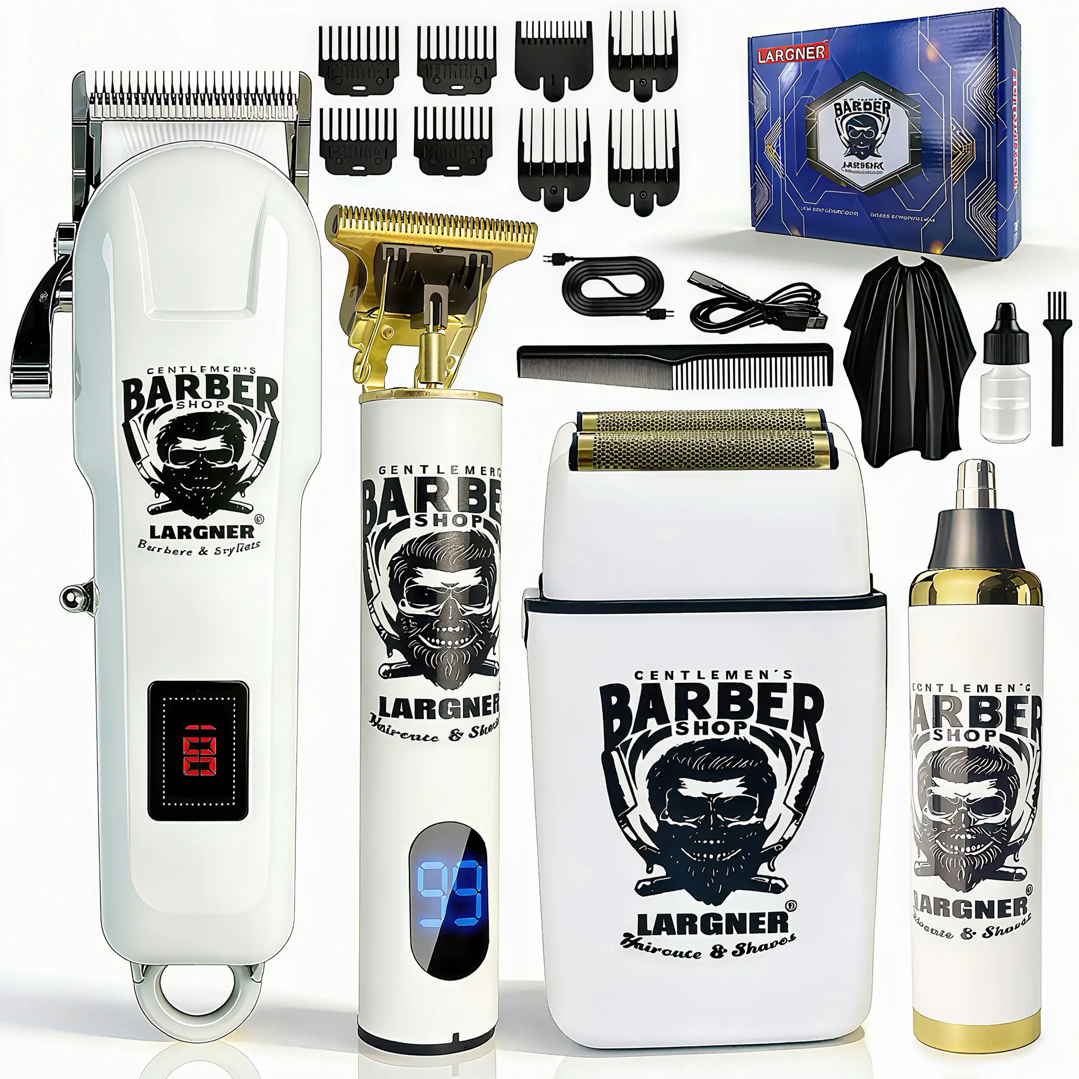 Professional Barber Shaver Set, Hair Clippers for Men, Cordless Beard Trimmer & Electric Razor Shavers for Men, Rechargeable Set Barber Hair Cutting Kit Men's Grooming Kit