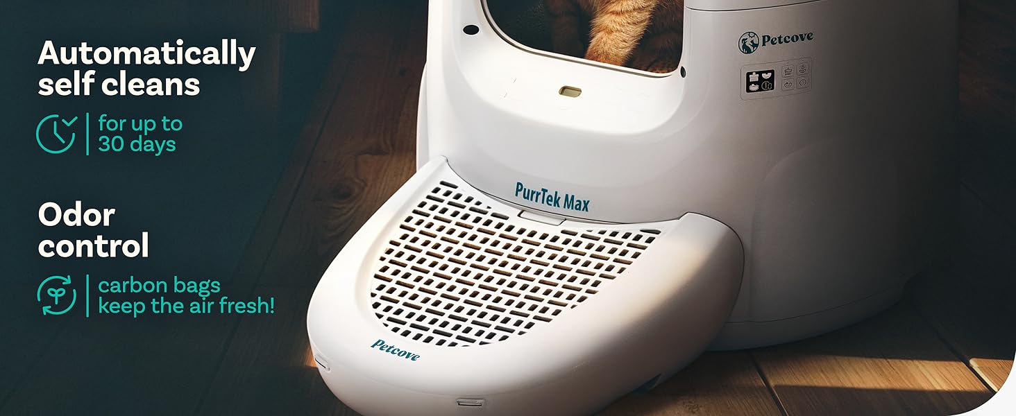 Petcove PurTek Max Self Cleaning Litter Box Extra Large Automatic Cat Litter Box with APP Control Smart Odor Blocking Spacious Design for Multiple Cats Petcove PurTek Max Self Cleaning Litter Box Extra Large Automatic Cat Litter Box with APP Control Smart Odor Blocking Spacious Design for Multiple Cats