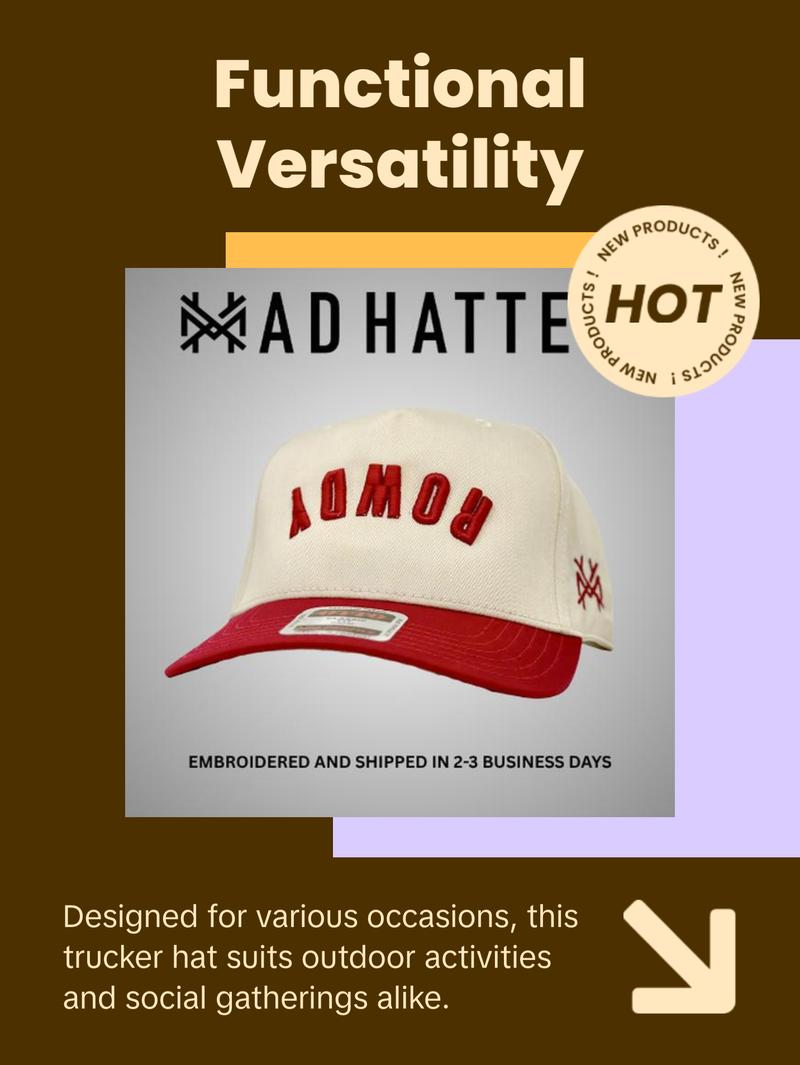 Rowdy Embroidered Trucker Hat Snapback Adjustable (Up To Size 8 Head)