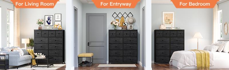 Raybee Furniture Dresser For Bedroom With 12 Drawers, Tall Dressers For Bedroom Black Dressers & Chests Of Drawers For Closet, Living Room, Wood Top, Metal Frame