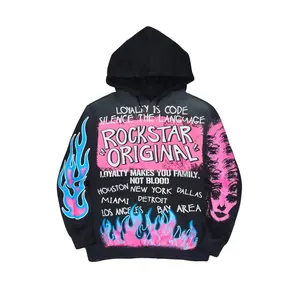 Beno Black/Pink Distressed Graphic Hoodie