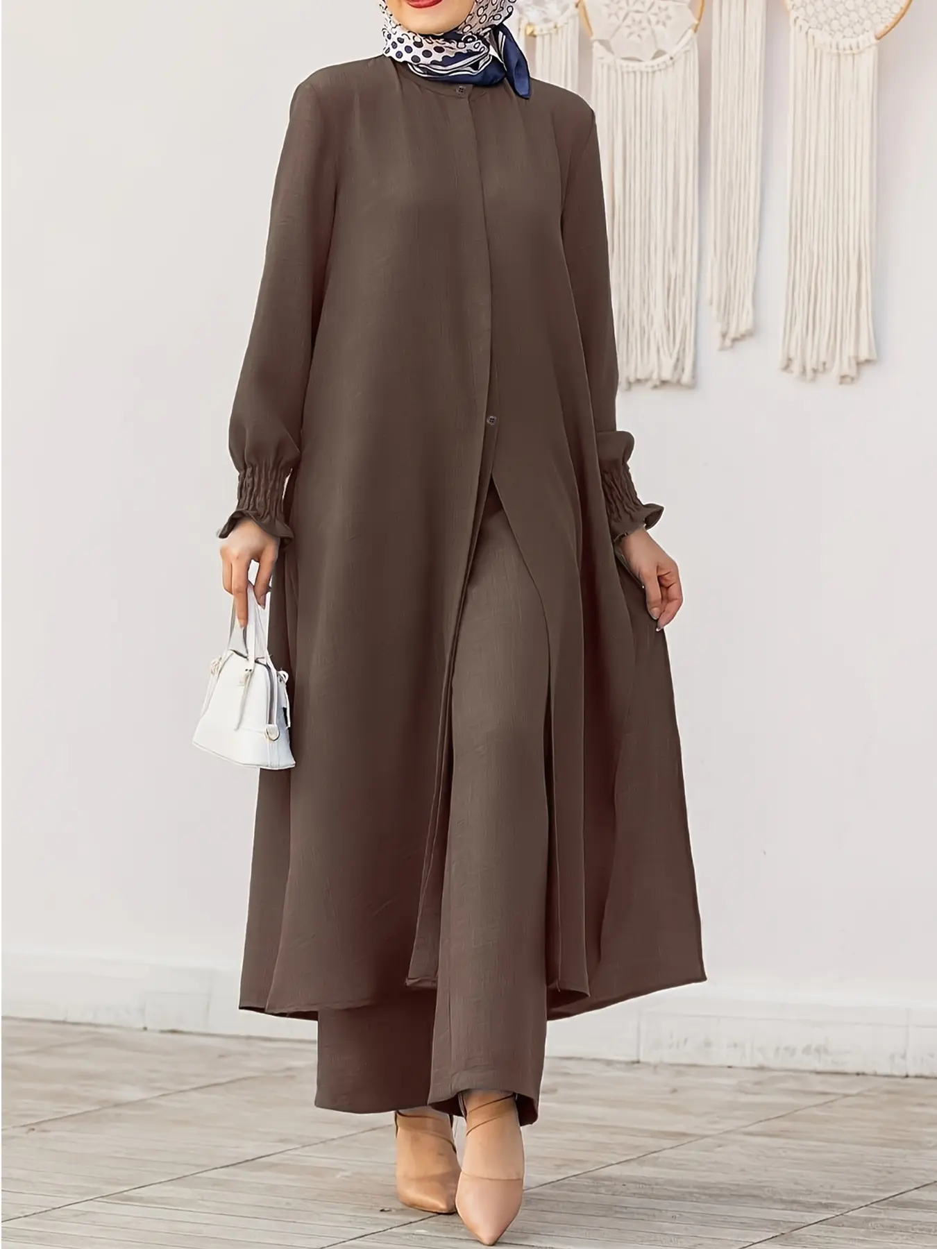 Arabian Muslim Women's Two-Piece Set, Plus Size Loose Long Sleeve Shirt and Wide Leg Pants, Spring Fall Islamic Conservative Commuter, Islamic Clothing Set