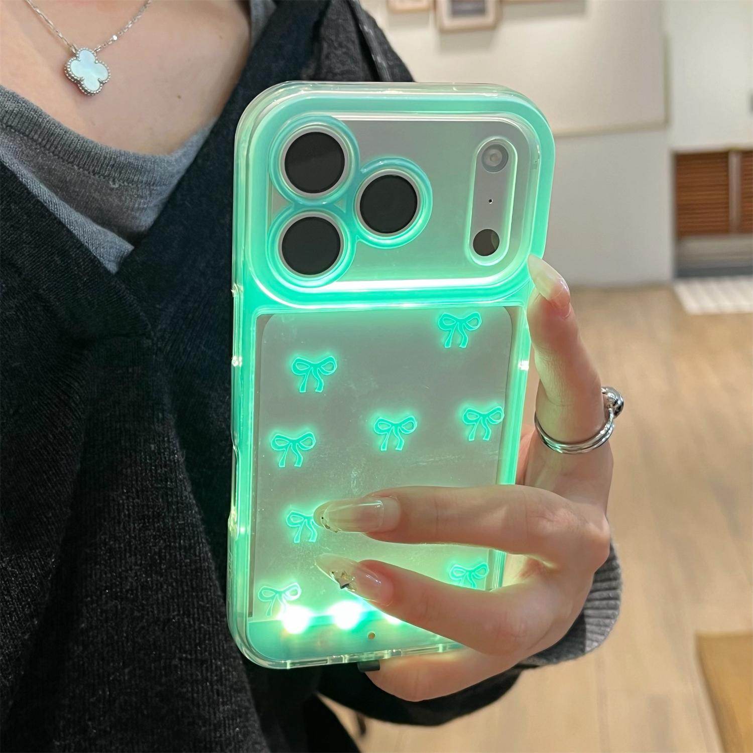 Vibrant LED Clear Aesthetic Ribbon Bowknot Case for iPhone 17 Pro Max/17 Air 17 Pro 16 plus 15 14 13,Transparent Soft Raised Camera Protective Shockproof Cover