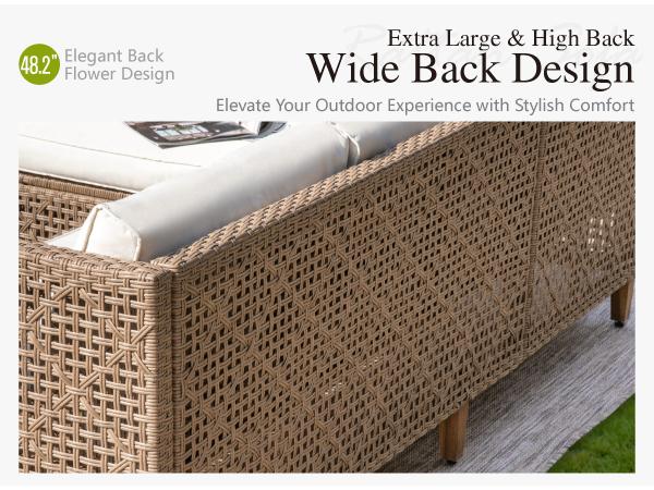 Sophia & William Boho Wicker Patio Furniture Set, 3-Seater / 5-Seater, Outdoor Rattan Sectional Sets Conversation Set - Weather-Resistant, with Dual Storage Coffee Table Acacia Wood Legs for Garden, Patio & Deck