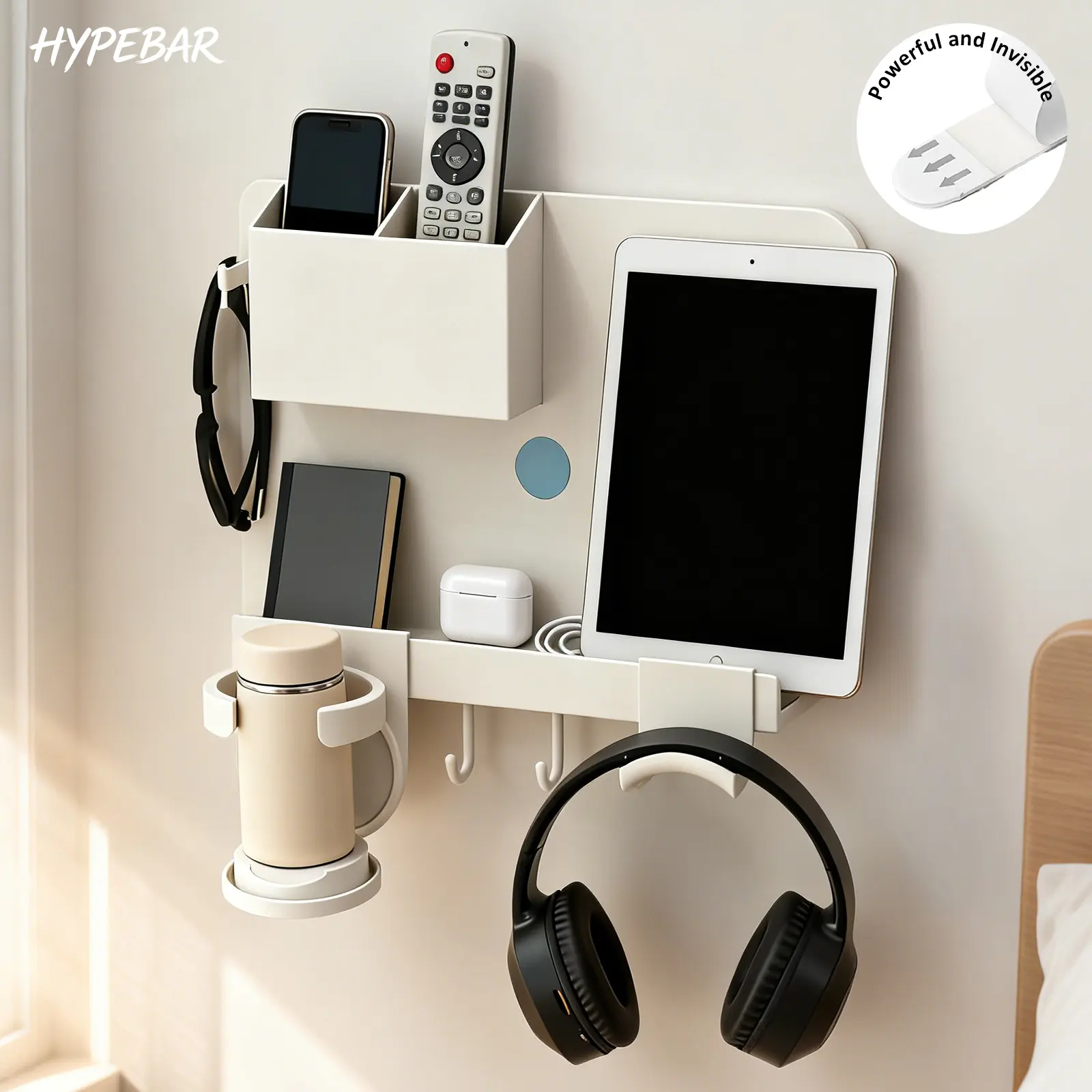 HYPEBAR WallShelfie Bedside Wall Organizer & Dorm Decor - Dorm Room Essential, Floating Bedside Shelf Wall Mount Organizer, Remote Control Holder, Cool Teen Girls Trendy Stuff, Room Organization (White/Black)