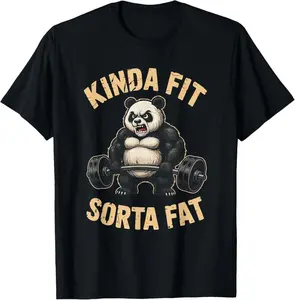 Cotton Printed Street-Style T-Shirt Kinda Fit Sorta Fat Funny Gym Panda Weightlifting Workout T-Shirt