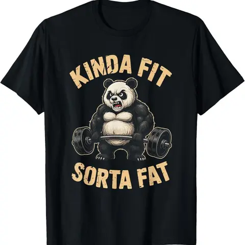 Men's Cotton Normal Type Sorta Fat Fit Panda Graphic Round Neck Short-Sleeve Activewear T-Shirt - Machine Washable Bodybuilding Gym Streetwear Digital Print Top
