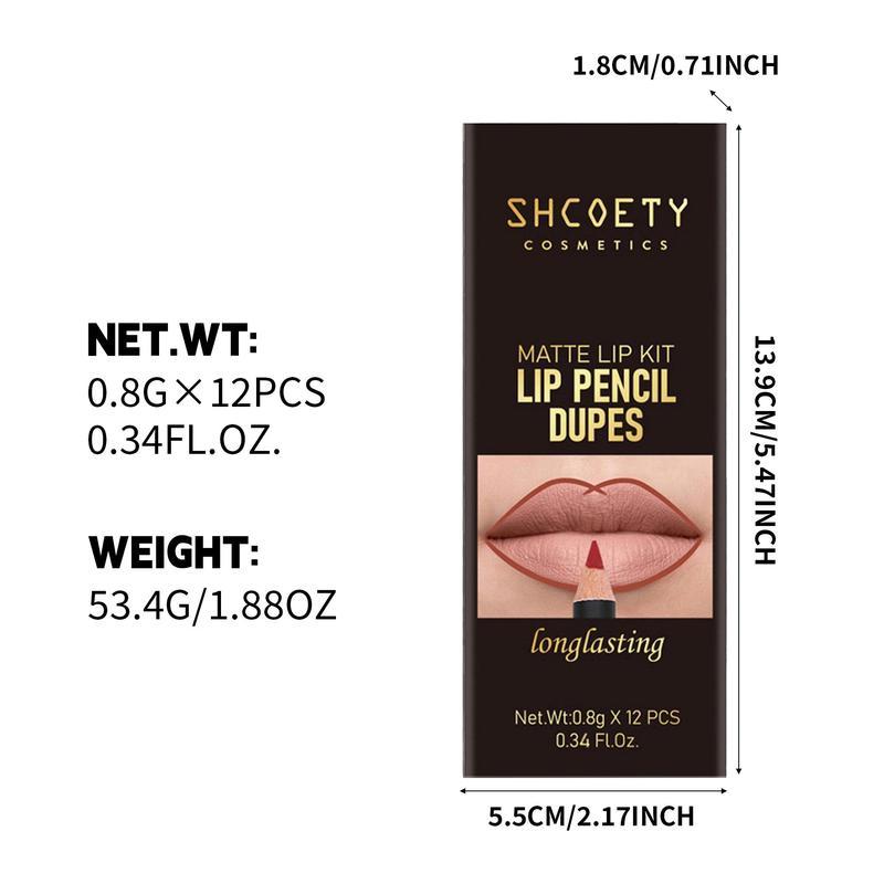 Lip Liner Set Matte Finish All-Day Wear Lip Crayon with Durable Pigment Great Mother's Day Gift for Mom Women Makeup Lovers 12pcs/Box