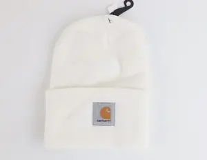 Deadstock Vintage Y2K Carhartt Spell Out Winter Beanie Hat Cap White Knit