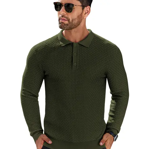 COOFANDY Men's Lightweight Knit Polo Shirts Long Sleeve Casual Lightweight Sweater Polo with Polo Collar & 3 Button Closure for Spring Fall Winter Matching