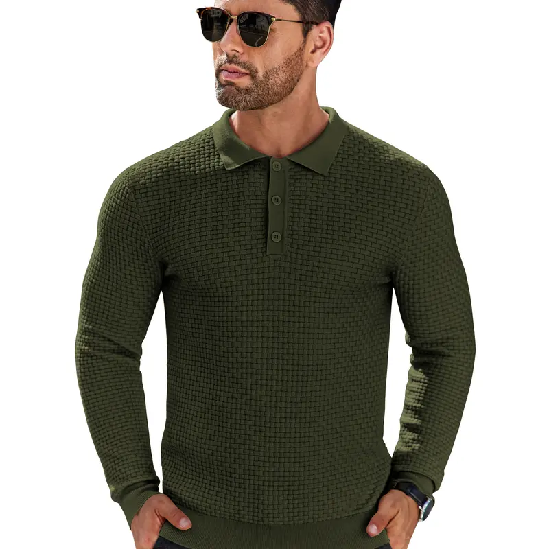 COOFANDY Men's Lightweight Knit Polo Shirts Long Sleeve Casual Lightweight Sweater Polo with Polo Collar & 3 Button Closure for Spring Fall Winter Matching