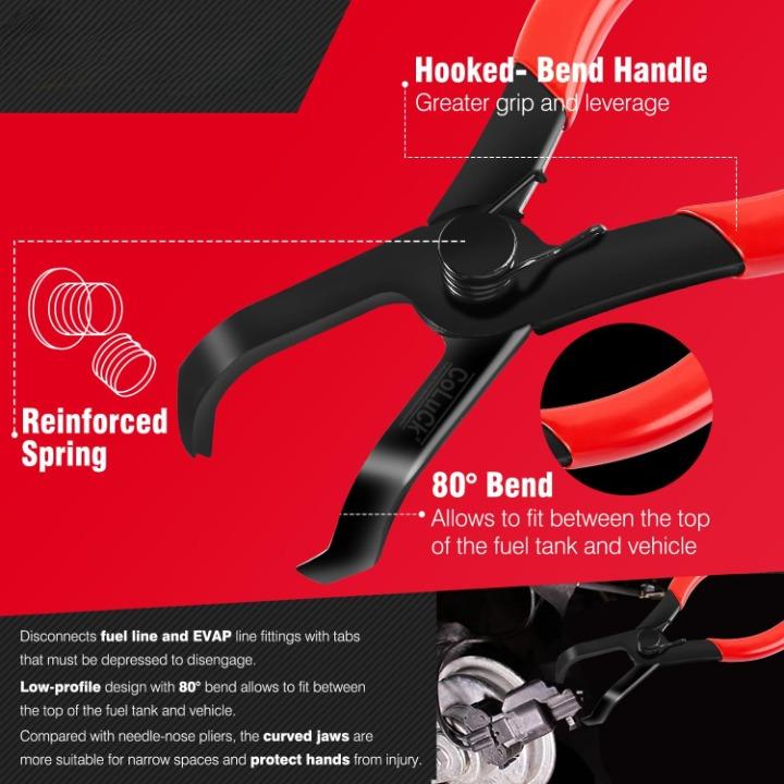 THE WELL KEPT Electrical Disconnect Pliers Set 5-Piece for Automotive Fuel Line & Hose Removal Tools 9" Filter Caliper Clamp Clip Release Kit 80° Disconnect Set with Carry Case