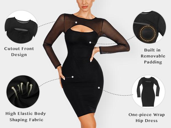 FeelinGirl Mesh Long Sleeve Shapewear Bodysuit Soft Womenswear Breathable Valentine's Day Fabric Simple Springtok