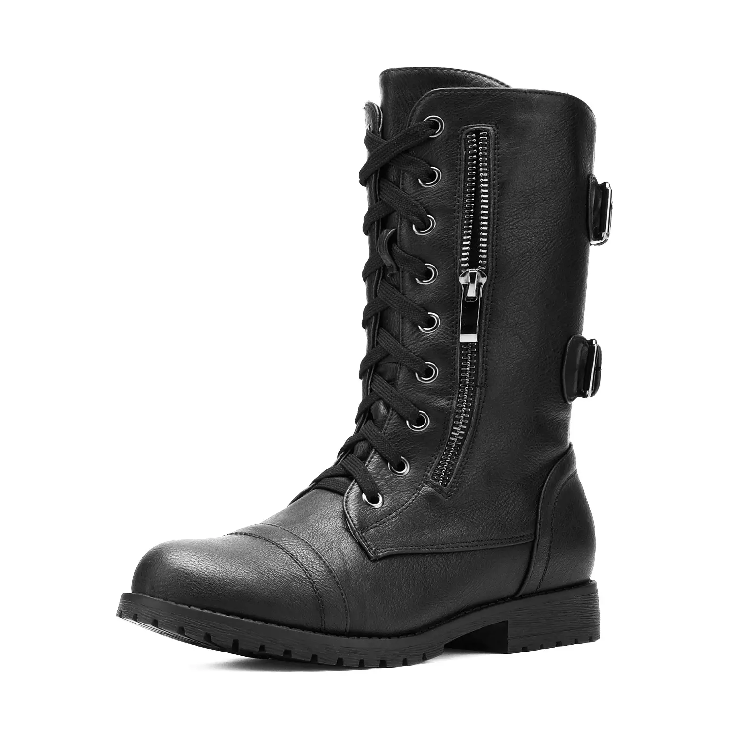 Dream Pairs Women's Casual Utilitarian Mid-Calf Combat Boots - Faux Fur Lined, Lace-Up, Lightweight Winter Footwear, Side Zipper Pocket, TPR Outsole, Slip Resistant, Laces, Walking Shoes,shoes for back to school,back to school shoes