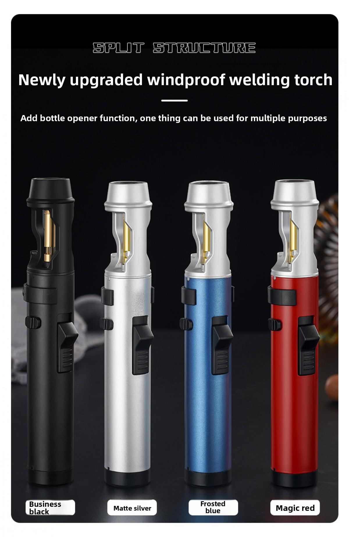 Windproof Lighter, Adjustable Flame Size High Temp Torch Lighter, Durable Zinc Alloy Bottle With Opener, High Temperature 1300 °   C Proof Igniter For Camping Grilling And Emergency Use Torch Lighters Refillable (No Fuel)