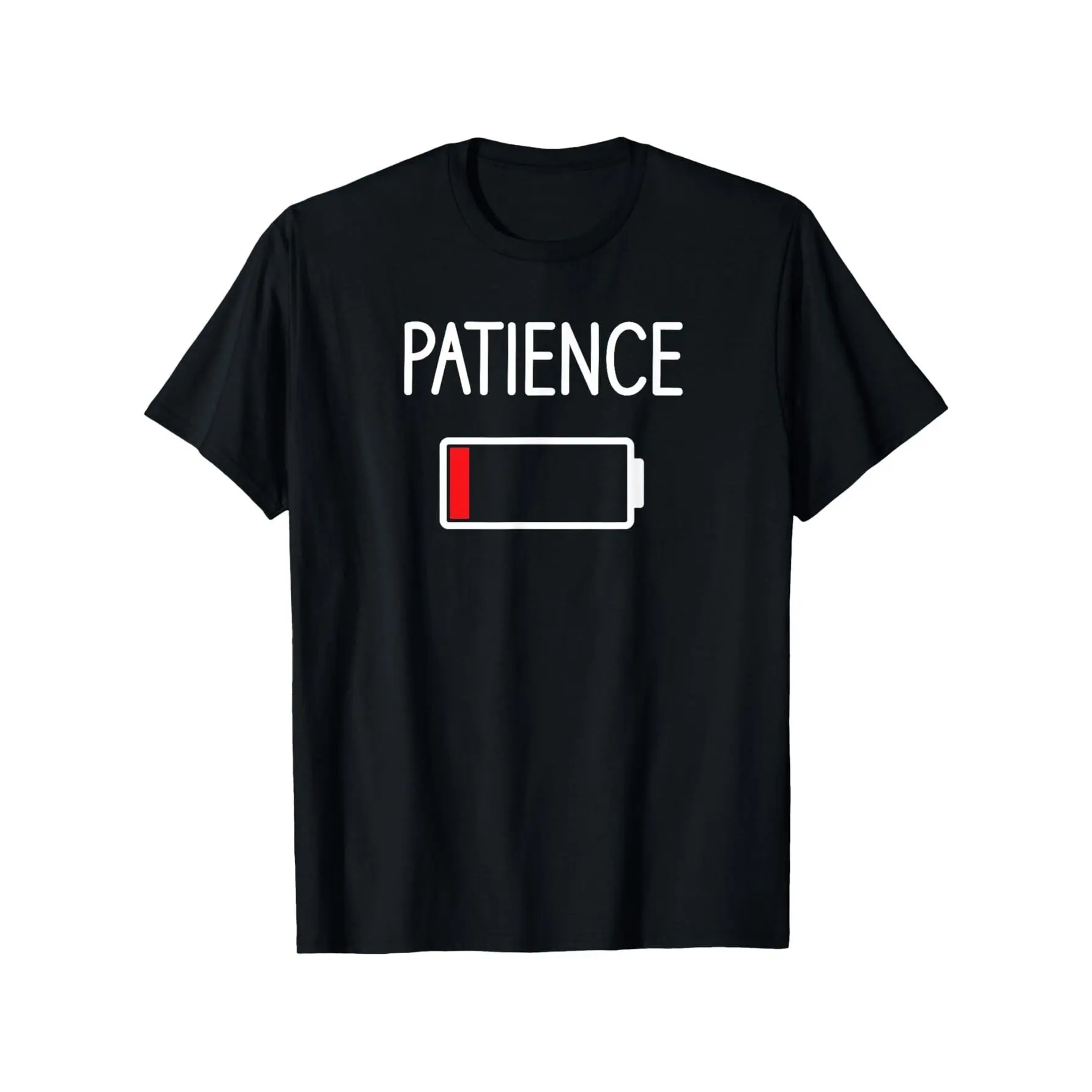 Funny Low Patience Icon T-Shirt for Men & Women -  Casual Sarcastic Humor Slogan Tee with Low Warning Design, S-XXXL Sizes, Black with White Print, Funny Gift Idea for Casual Attire