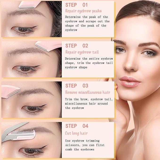 Arc Eyebrow Knife & Scissors with Comb for Eyebrow Shaping Kit Stainless Steel Beginner Beauty Tools Suitable for All Skin Types Men's & Women's Hair Removal Accessories for On-the-Go Use Makeup Cosmetic