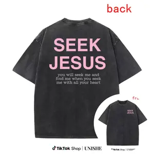 Double Sided Seek Jesus Vintage Christian T-Shirt Washed Finish
