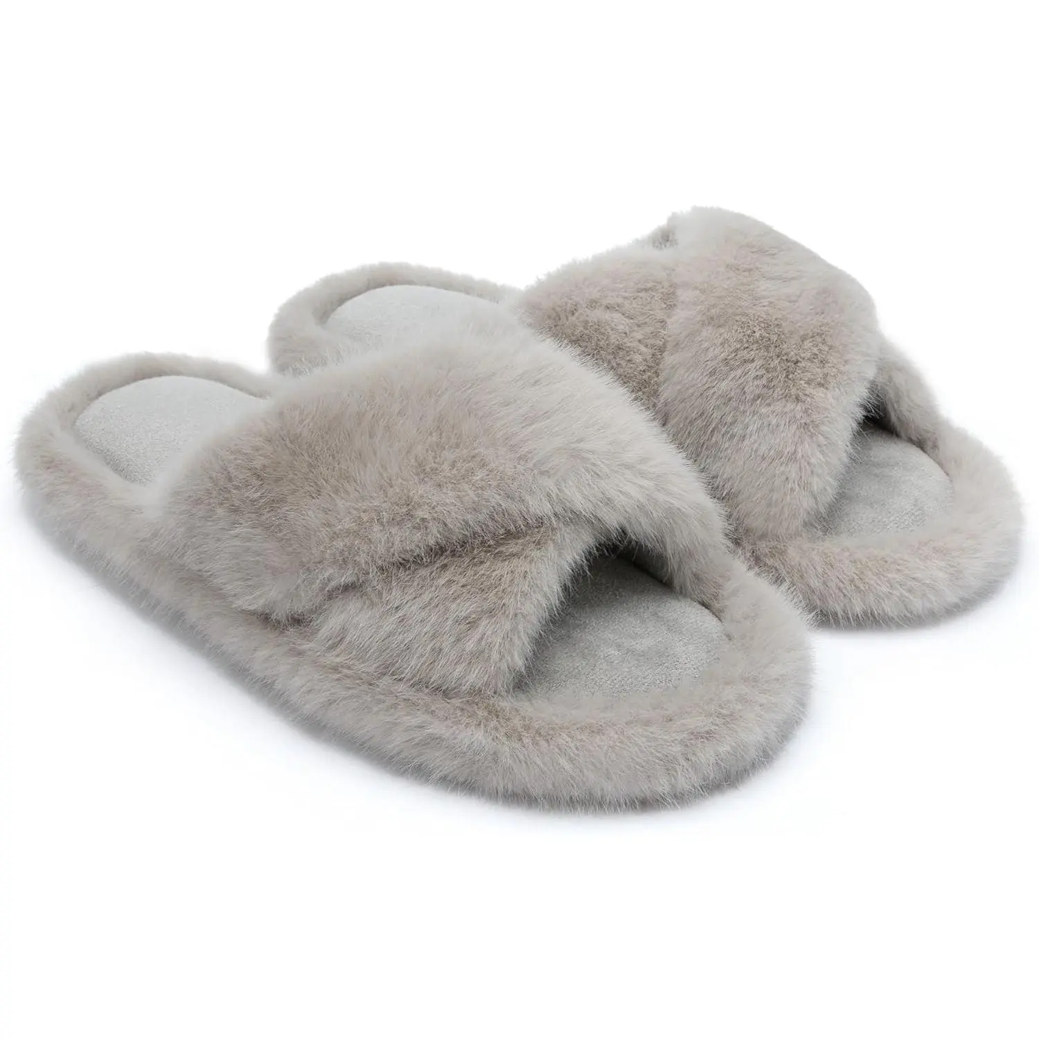 Chantomoo Women's Cross-Strap House Slippers, All-Season Open-Toe Indoor Wear with Memory Foam & Fuzzy Faux Fur Cozy Lining