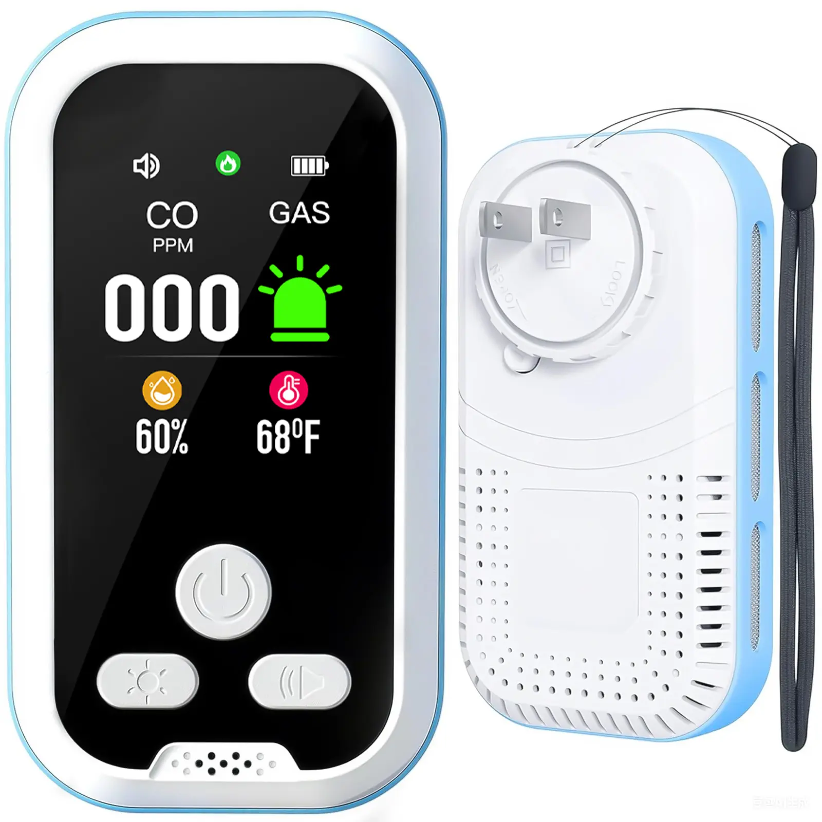 Buwheekoki 6-in-1 Portable Digital Display Detector - High-Sensitivity Natural Gas Sensor, Leak Alerts, Real-Time Temperature & Humidity Monitoring, Accurate Warnings, Plug & Play, Easy Home Safety Use, Real-Time Monitoring, Gas Leak Alerts