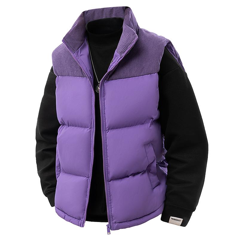 Men's Colorblock Corduroy & Fleece Quilted Fitted Gilet with Detachable Cap - Warm Casual Menswear Waistcoat for New Year, Versatile Outerwear