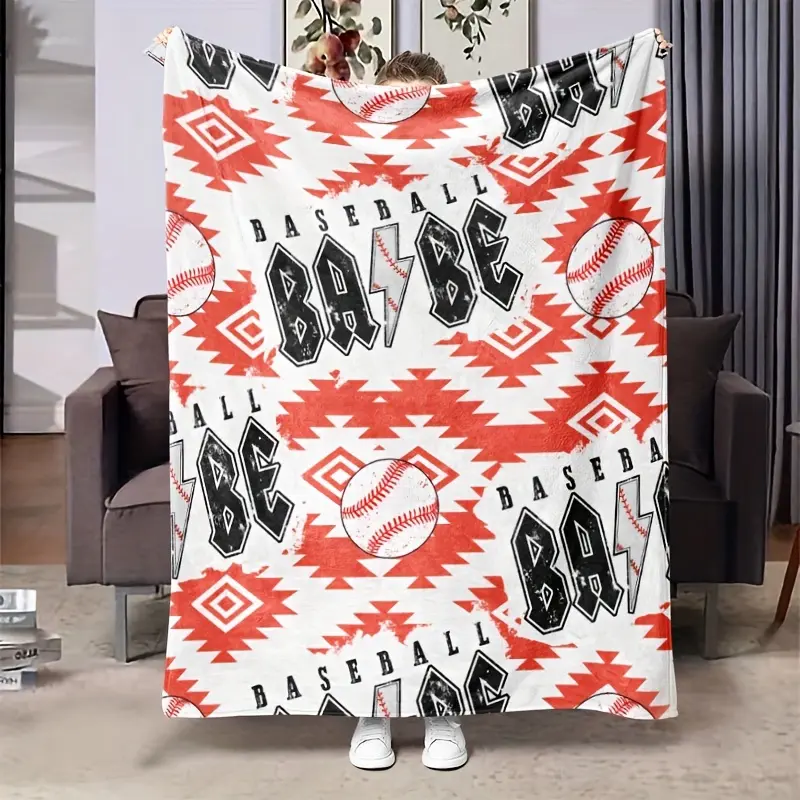 1Pc Baseball Pattern Flannel Throw Blanket - Soft, Warm Home Decor for Living Room, Bedroom, Travel, Throw Blankets, Blanket Throw