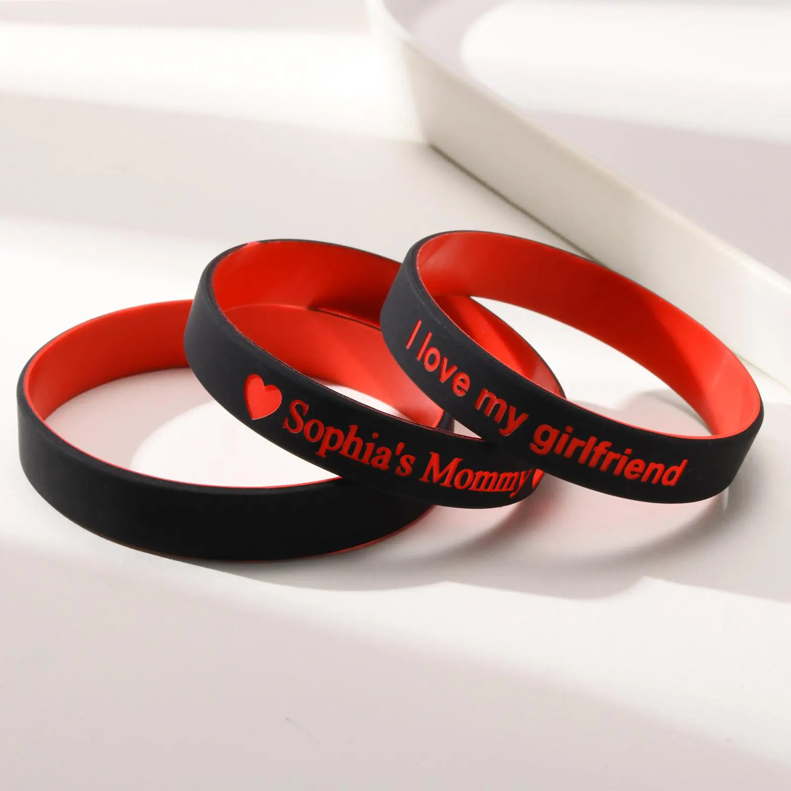 Vnox Free Personalized Name Bracelets for Men Women, Casual Sports Waterproof Soft Rubber Silicone Wristband,Custom Gift for Him