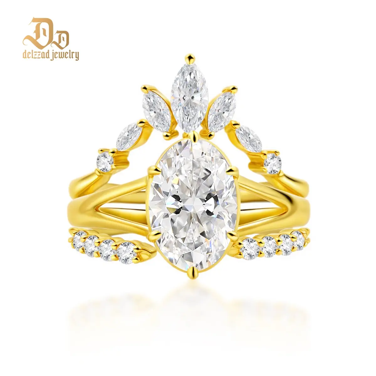 Delzzad Luxury Ethereal Elegance Set Bridal Engagement Ring Set Synthetic Moissanite Ring Jewelry S925 Triple Stacking Ring Band Perfect Birthday Engagement Wedding Anniversary Christmas Gift