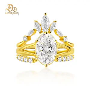 Delzzad Luxury Ethereal Elegance Set Bridal Engagement Ring Set Synthetic Moissanite Ring Jewelry S925 Triple Stacking Ring Band Perfect Birthday Engagement Wedding Anniversary Christmas Gift