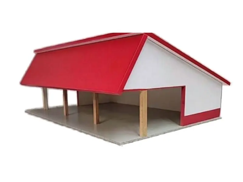 1:64 Scale Red-White Cattle Shed Model House, 64x48 Dimensions - DSCB