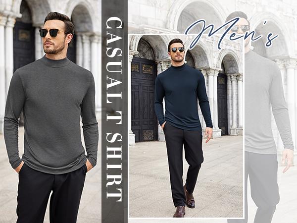 COOFANDY Mens Mock Turtleneck T-Shirts Long Sleeve Solid Color Tees Shirts Basic Casual Slim Fit Pullover T Shirts COOFANDY Mens Mock Turtleneck T-Shirts Long Sleeve Solid Color Tees Shirts Basic Casual Slim Fit Pullover T Shirts