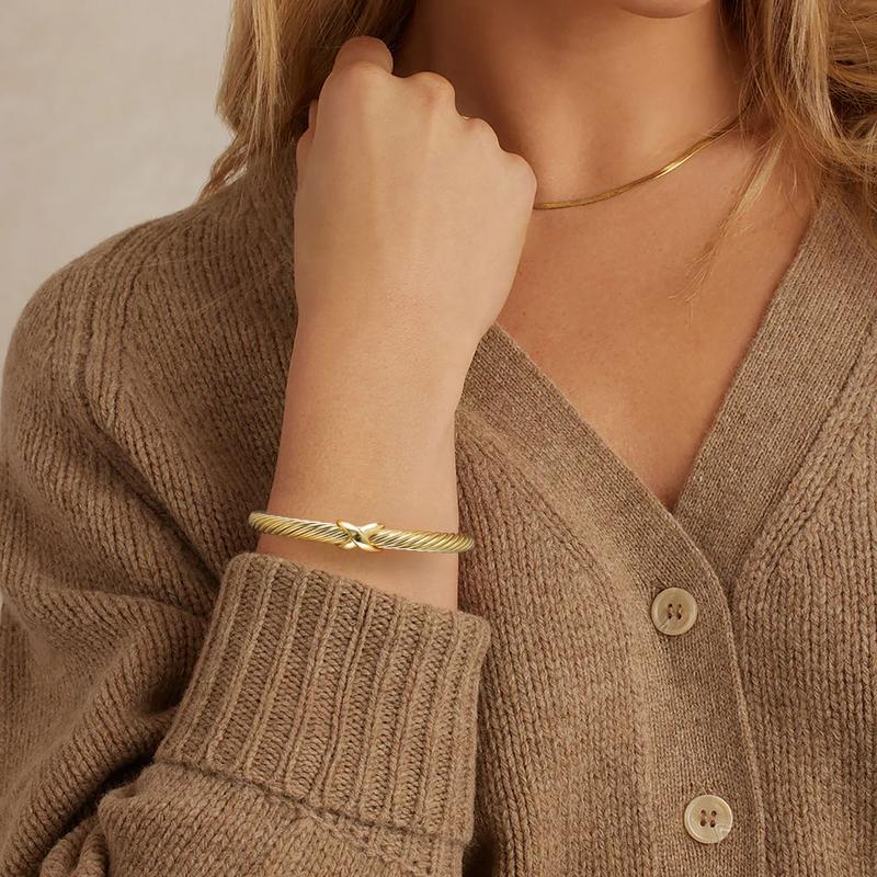 Aprilery Twisted Golden Knot Cuff Bracelet – Elegant Braided Design with Symbolic Knot Detailing Aprilery Twisted Golden Knot Cuff Bracelet – Elegant Braided Design with Symbolic Knot Detailing