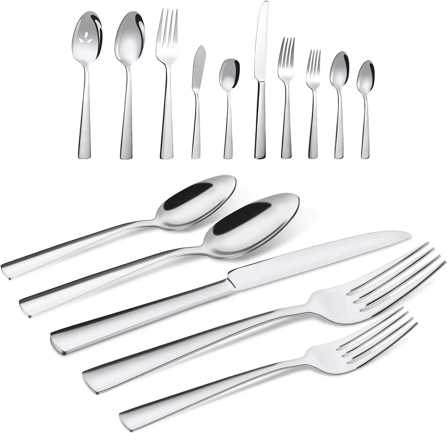 Brightown 65-Piece Stainless Steel Silverware Set - Stylish Tableware Kit for 12, Ergonomic Design with Firm Grip Utensils, Mirror Polish, Dishwasher Safe Spoon-Included Gift