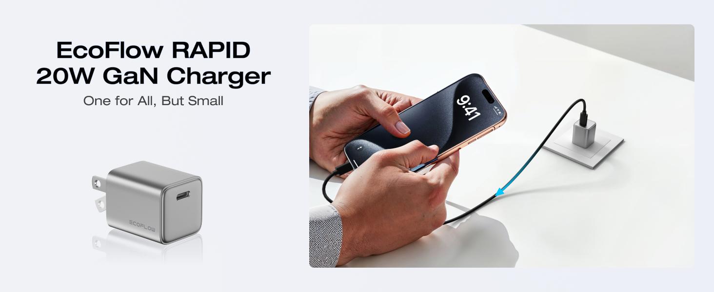 [LIVE ONLY] EF ECOFLOW Rapid 20W GaN USB C Charger with Cable,Fast Type C Charging Block Plug for Rapid Compatible with iPhone 15/15 Pro/14/14 Pro Max/13, Galaxy, iPad Visit the EF ECOFLOW Store