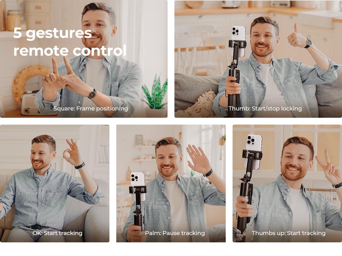 K&F CONCEPT Up to 71" Face Tracking Tripod Selfie Stick| 360° Rotation + Bluetooth Remote + Stand| 2 Fill Lights (Optional)| Black/White Textured (White Same as Black), for Travel/Live Streaming/Vloggers