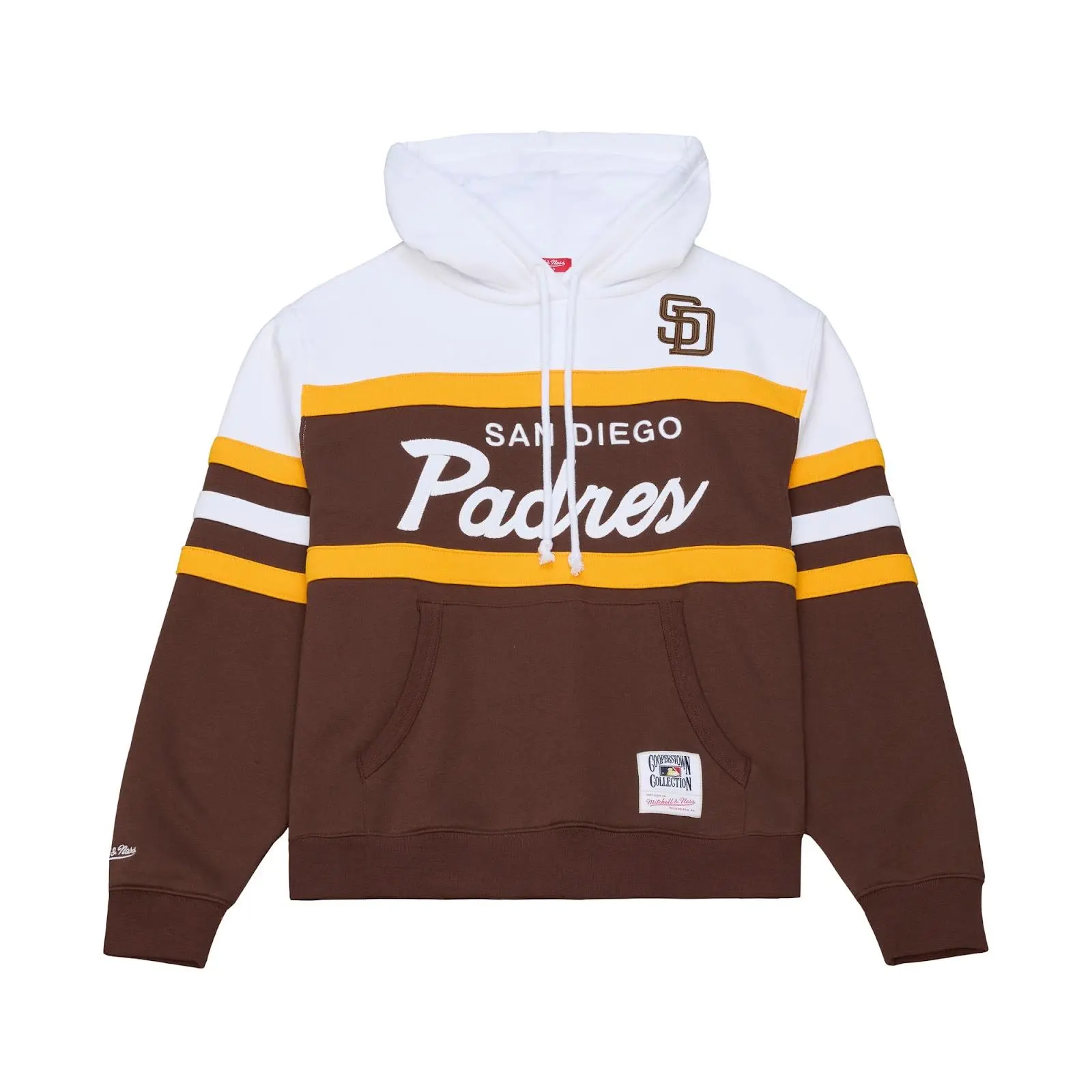 Women's San Diego Padres Brown Head Coach Hoodie MLB Throwback Sweatshirt Fleece Vintage Fan Gear Mitchell & Ness