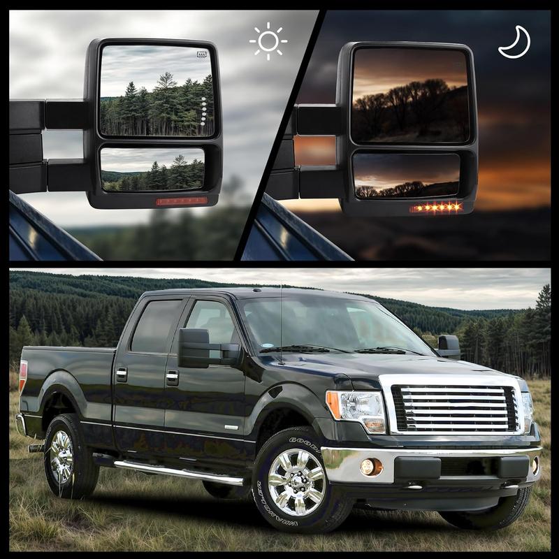 YITAMOTOR Towing Mirror Car Accessories for 2007-2014 Ford F150 Series Pickup Mirrors, Power Adjusted Heated Turn Signal Puddle Light Tow Mirrors (a Pair)