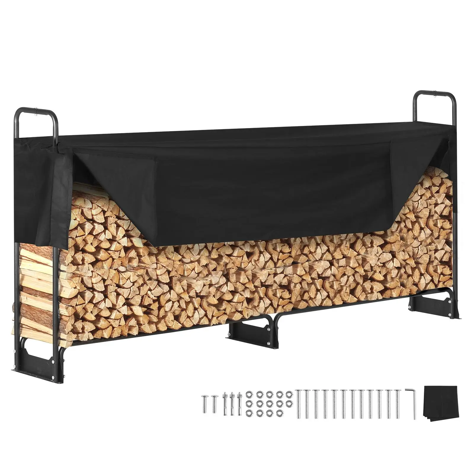 VEVOR 8.5FT Outdoor Firewood Rack with Cover,  102x14.2x46.1 in, Heavy Duty Firewood Holder & 600D Oxford Waterproof Cover for Fireplace, Patio, Indoor/Outdoor Log Storage Rack for 1/2 Cord#BackToSchool