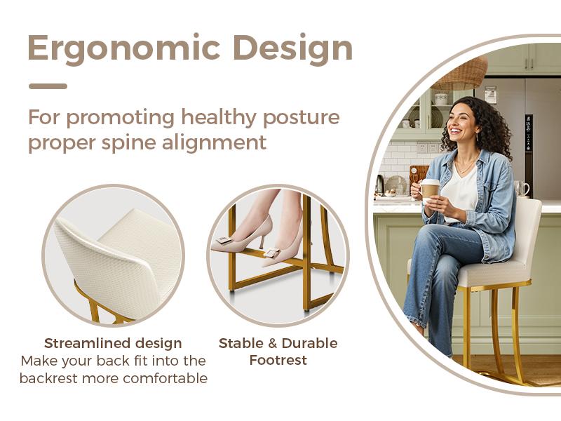 PHI VILLA 24'' Barstool Set Counter Height Leather Kitchen Bar Stools with Back, Backrest, and Stable Base, Easy Assembly Furniture Dining Chairs Luxury