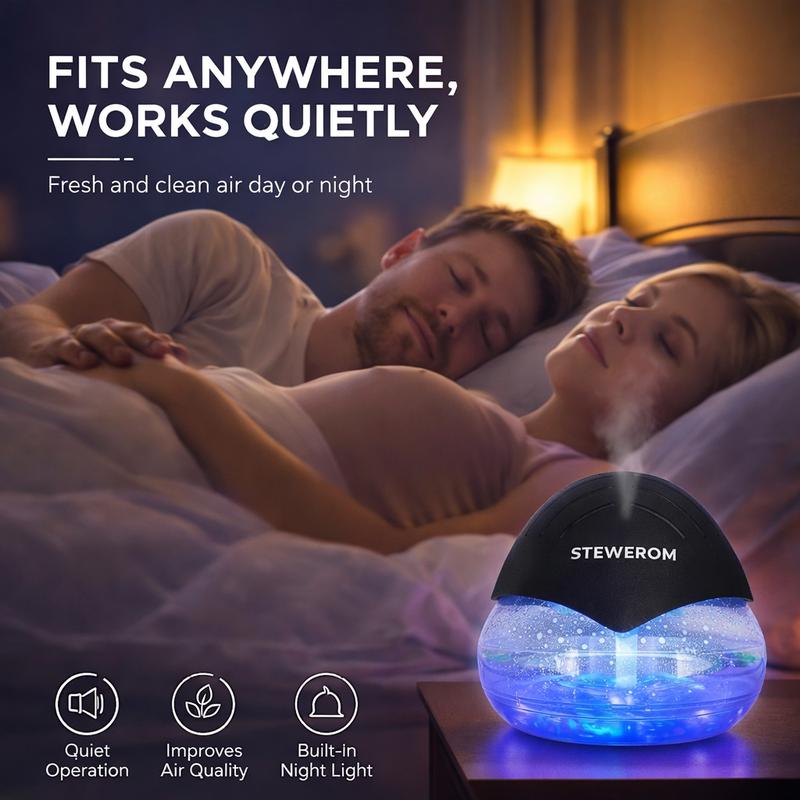 Stewerom Water-Based Air Purifier & Air Washer, Essential Oil-Free Air Freshener with 7-Color LED Mood Light for Home, Office & Room, Air Revitalizer Diffuser