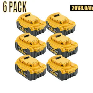 6-Pack 8.0Ah Lithium Replacement for Dewalt 20VBattery Charger Replacement Kit Cordless Tools DCB204/DCB203/DCB182/DCB201/DCB200/DCB180/DCB181 battery max xr cordless tool power tool series dcg 20V
