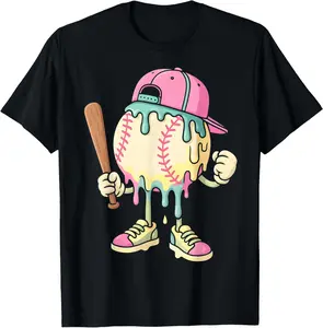 Ice Cream Drip Baseball Spots Baseball Drip for Girls T-Shirt - Crewneck Men Women Youth Boys Girl T-shirt Cotton Fabric