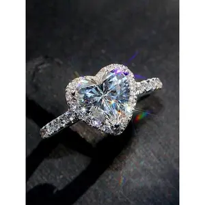 Romantic Heart Shaped Rhinestone Decorated Ring, Fashion Accessories for Wedding Party, Daily Clothing Decor, Trendy All-match & Exquisite Dainty Jewelry for Birthday Gift