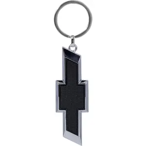 Chevrolet Style Bowtie Enamel Keychain – Textured Black & Chrome Car Logo Key Ring, Durable Metal & Enamel Design