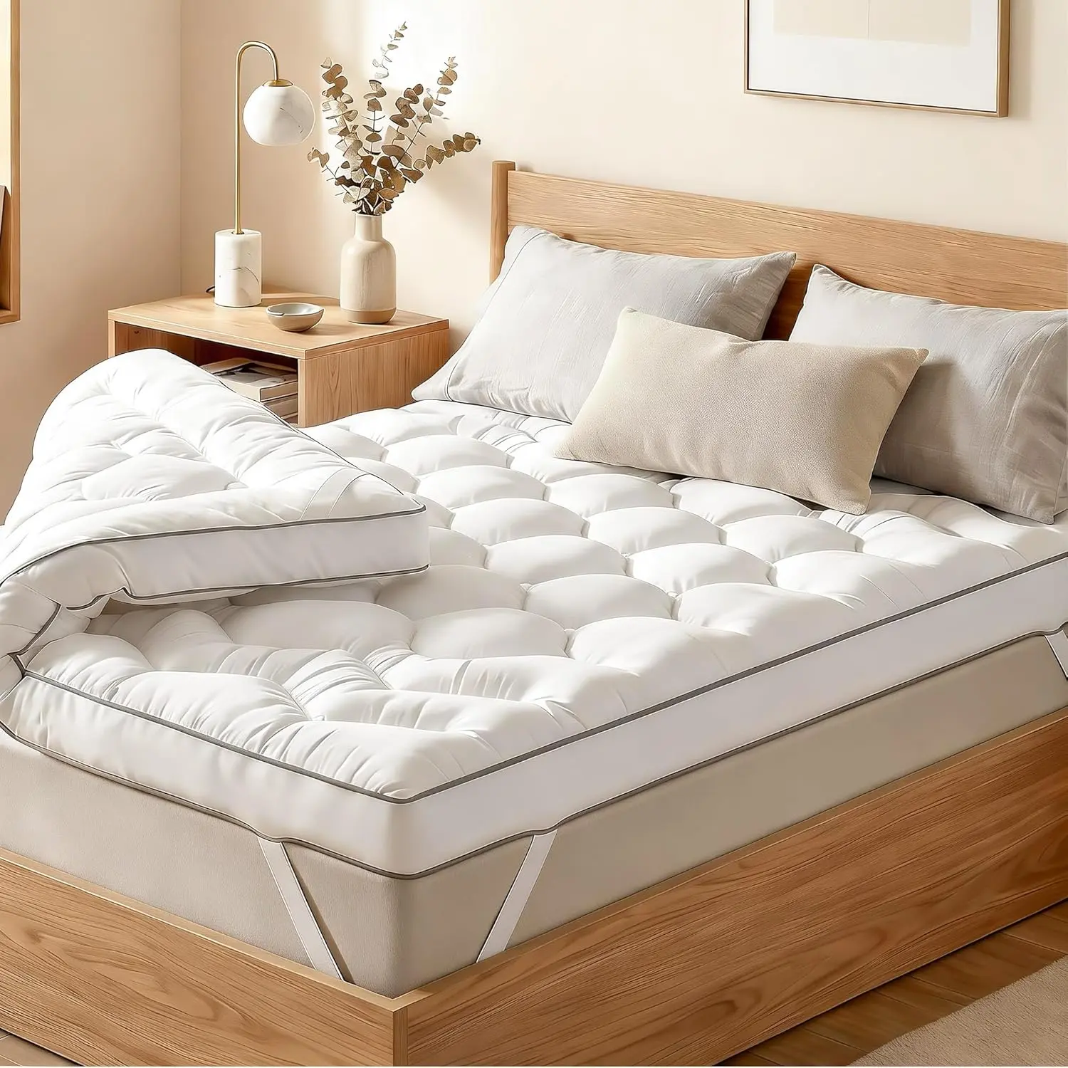 【Summervibes】Raybee 3-Inch Extra Thick Memory Foam Mattress Topper, Cooling Mattress Pad Queen Size for Back Pain Relief , Soft Fluffy Ergonomic Supportive Pressure Relief Pad