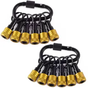 Katerk Bit Holder Key Chain 12 Pcs Set, 1/4 inch Socket Hex Shank Bit Holders Keychain for Impact Drills Nut Driver, Quick Release Screwdriver Extension Tool with Carabiner, Tools Gifts for Men (Gold)